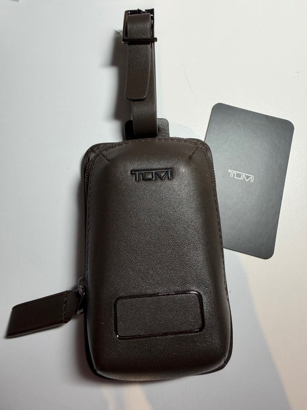 Tumi Dark Brown Leather Phone Pouch with Strap
